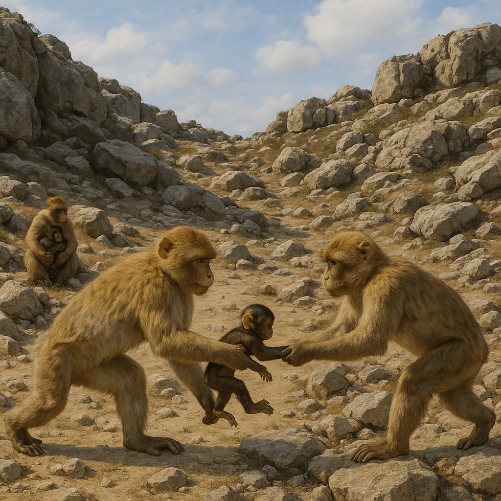 Macaque de Barbarie portant un bébé