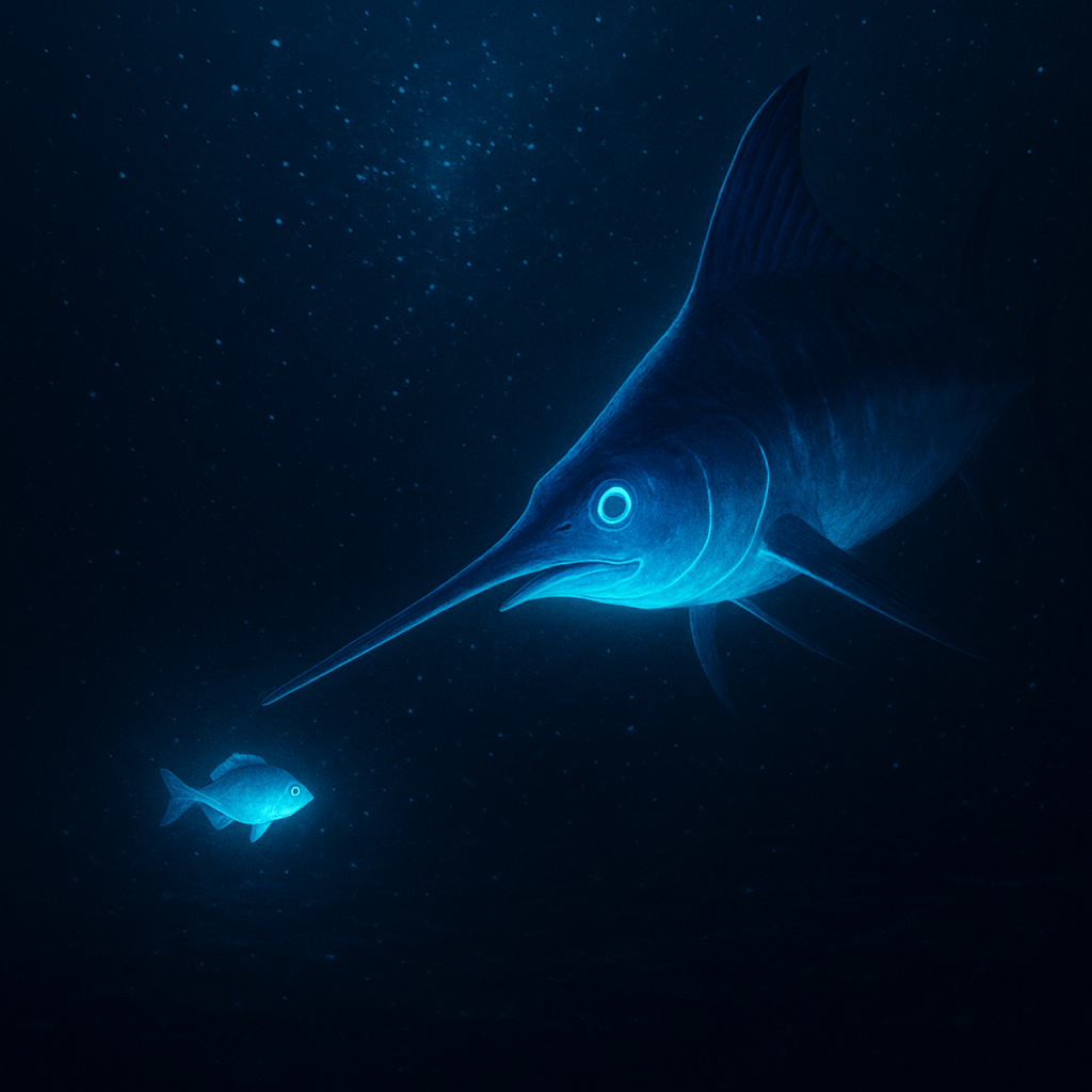 Marlin bleu illuminé pendant la chasse
