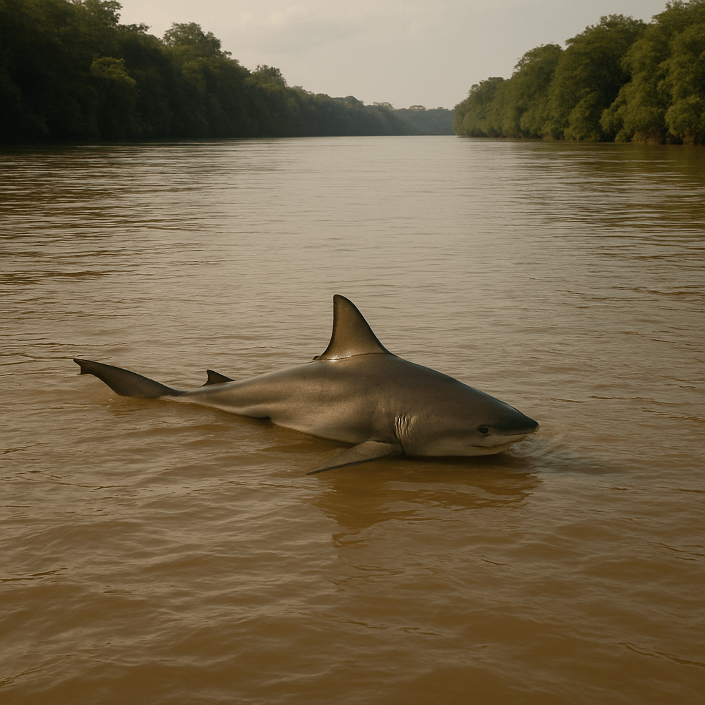 Requin-bouledogue dans un cours d’eau